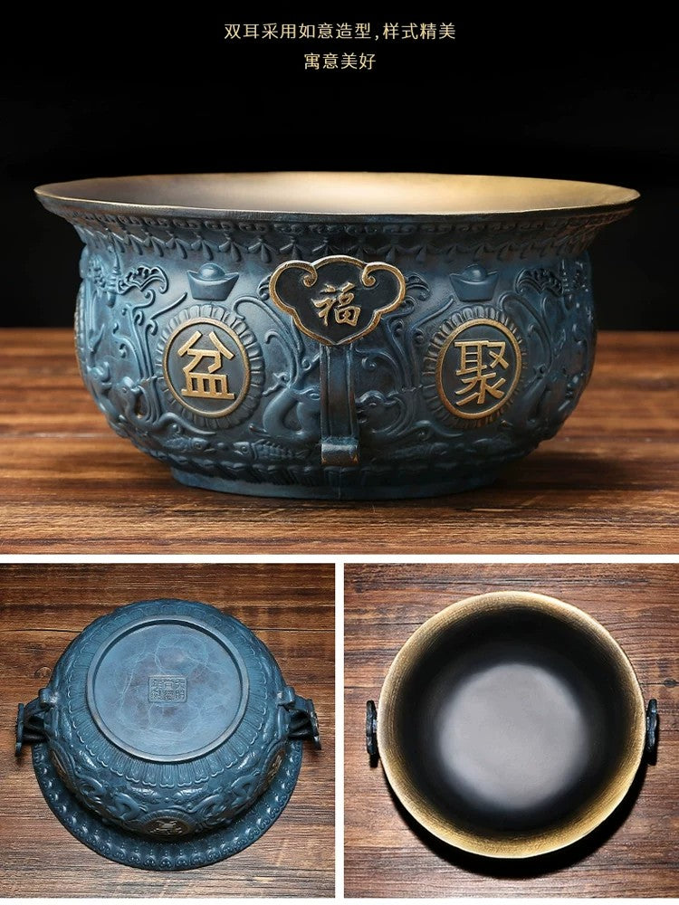 纳福系列 · 纯铜如意聚宝盆摆件（套装）
