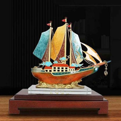 吉庆系列 · 纯铜一帆风顺帆船摆件（礼盒装）